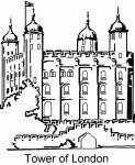 Dessin de La tour de Londres a cote de la Tamise 