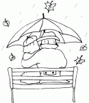 Dessin de deux personnes sur un banc sous la pluie 