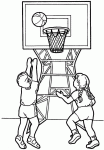 Dessin de un gars et une fille jouent au basket ball 