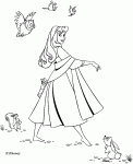 Dessin de La princesse avec des oiseaux un lapin et un ecureuil 