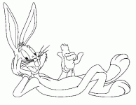 Dessin de Bugs Bunny allonge mange une carotte 