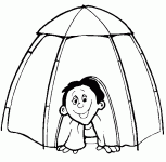Dessin de enfant dans une tente de camping 