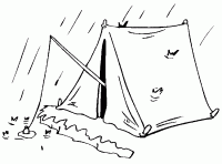 Dessin de peche en camping sous la pluie 
