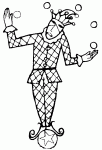 Dessin de Arlequin jongle avec des balles 