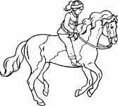 Dessin de cavaliere avec son casque sur son cheval 