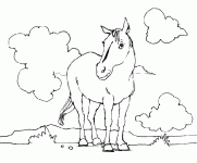 Dessin de cheval avec des nuages derriere lui 