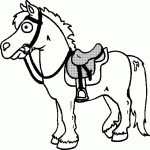 Dessin de cheval avec sa selle pret a etre monte 