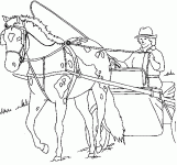 Dessin de un cheval tire une caleche 