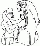 Dessin de une fille tient son cheval 