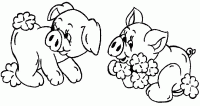 Dessin de 2 cochons avec des fleurs 