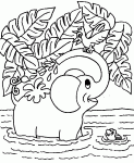 Dessin de un elephant qui se lave dans une riviere 