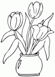 Dessin de trois tulipes dans un vase 