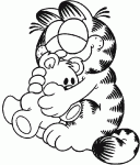 Dessin de Garfield fait calin avec sa peluche 