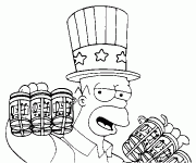 Dessin de Homer avec de la biere et un chapeau americain 