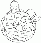 Dessin de Homer essaie de manger un enorme donuts 