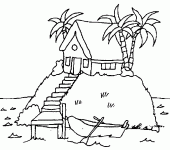 Dessin de maison sur une petite ile isolee 