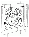Dessin de Les trois petits cochons a la fenetre de la maison en briques 