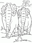 Dessin de Mowgli et deux elephants 