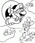 Dessin de Mario vole avec un parachute 