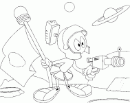 Dessin de dessin de Marvin sur Mars avec son pistolet laser 