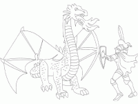 Dessin de un chevalier qui combat un dragon 