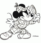 Dessin de Mickey est deguise en Sherlock Holmes avec sa loupe 