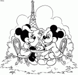 Dessin de Mickey et Minnie en amoureux a Paris 