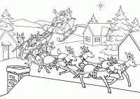 Dessin de traineau pere noel dans village 