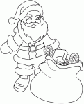 Dessin de le pere noel avec son sac de jouets et de friandises 