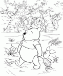 Dessin de Winnie et Porcinet se premenent dans la foret des bleus 