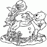 Dessin de Winnie fabrique un bonhomme de neige avec Porcinet 