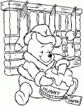 Dessin de Winnie mange son cadeau de noel, du miel 