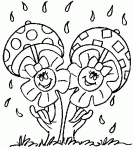 Dessin de deux champignons sous la pluie 