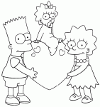 Dessin de Bart et Lisa portent Maggie sur un coeur 