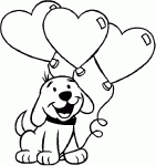 Dessin de dessin d un chien avec 3 ballons en forme de coeur 