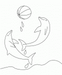 Dessin de deux dauphins avec un ballon 