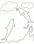 Dessin de deux dauphins et nuages 