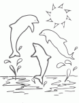 Dessin de trois dauphins et un soleil 