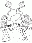 Dessin de deux filles jouent au cerf volant a la plage 