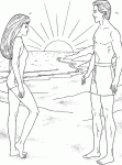 Dessin de un homme et une femme sur la plage 