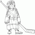 Dessin de un enfant avec une tenue de hockey trop grande pour lui 