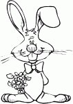 Dessin de lapin grandes oreilles avec un bouquet de fleurs 