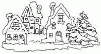 Dessin de des maisons sous la neige 