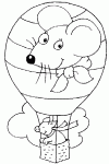 Dessin de un cochon dans une montgolfiere avec une tete de souris 