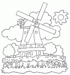 Dessin de moulin a vent dans la campagne 