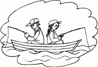Dessin de deux pecheurs dans une barque 
