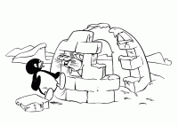 Dessin de pingu viel igloo et phoque 