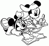 Dessin de Mickey et Minnie font leurs devoirs 