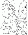 Dessin de dessin d une sorciere qui se maquille devant son miroir 