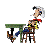 Image gif de Lucky Luke assis a une table 